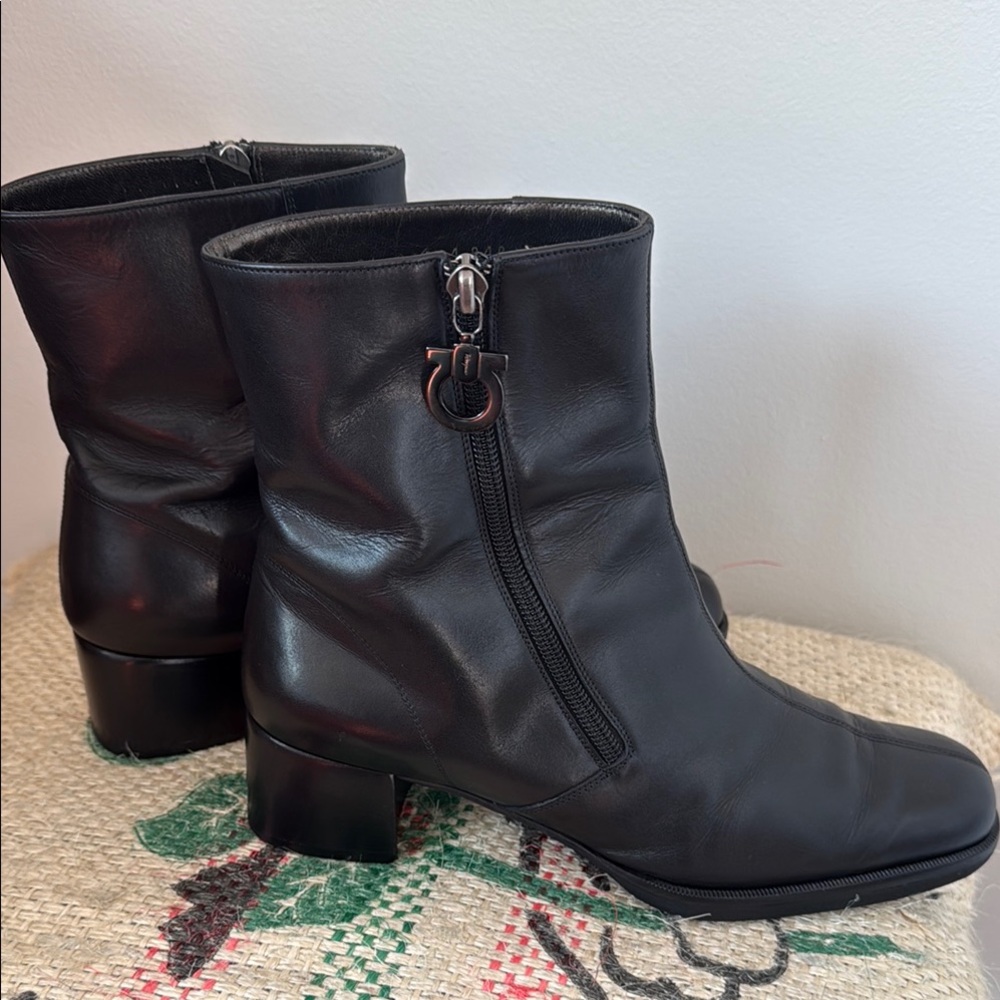 Salvatore Ferragamo Black Ankle Boots with Side Zipper